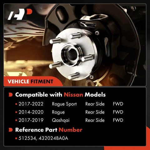 Rear Wheel Bearing And Hub Assembly For Nissan Rogue Rogue Sport And Qashqai 5 Lug FWD Only High Load Capacity Ball Or Roller