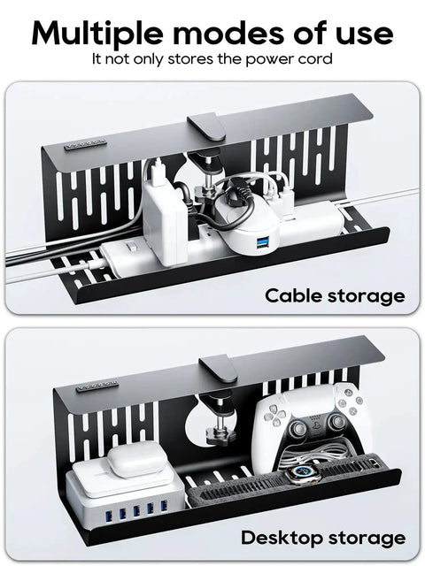 No Drill Under Desk Cable Management Tray With Clamp On Design, Heavy Duty Metal Wire Organizer for cable and desktop storage