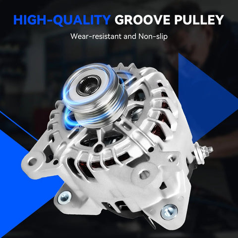 High-Output 12V 120A Alternator Direct Fit Replacement For 2.5L L4 Rogue SUV 2014-2018, CNC Cast Aluminum Body, Pure Copper Windings, Durable Build For Long-Lasting Power, Compatible With 23100-4BA0A 23100-4BA0B TG12C152 11648