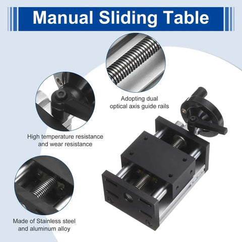 100mm Manual Linear Stage With Double Axis Slide Rail For CNC Machine featuring metal construction and lead screw mechanism