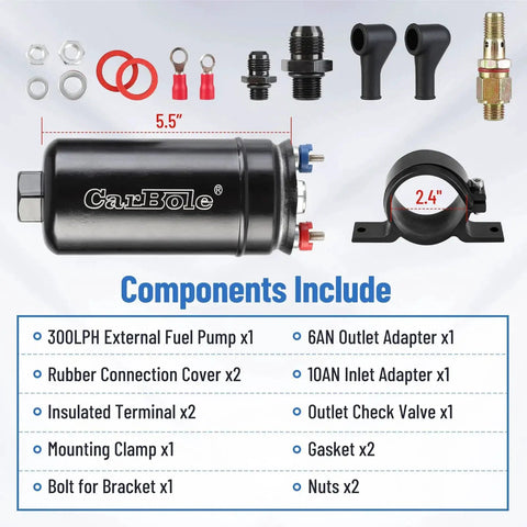 Universal 12V Inline Fuel Pump for EFI Systems, 300 LPH High Flow, Diesel and Gasoline Ready, External Pump With Mounting Bracket Clamp, Pre Filter Recommended