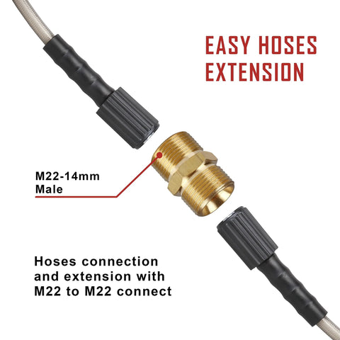 WOJET pressure washer adapter, brass M22 to M22 quick-disconnect fitting for hoses.