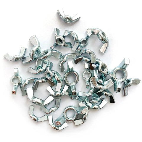 Wing Nut Kit 38 Pieces In 5 Sizes 5/32 3/16 1/4 5/16 3/8 Carbon Steel Zinc Plated Butterfly Fasteners displayed.