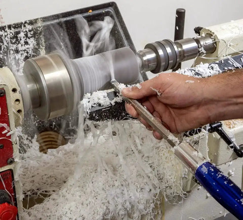 Turning acrylic and resin on a wood lathe made easy with this 3 tool carbide set for hybrid projects featuring 9 inch tools in use