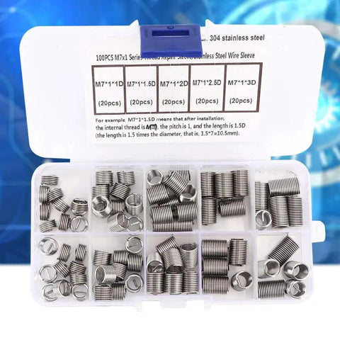Stainless Steel Coiled Wire Threaded Inserts Kit M7x1 For Repair Of Damaged Threads In Bolt Holes 100Pcs Helicoil Type