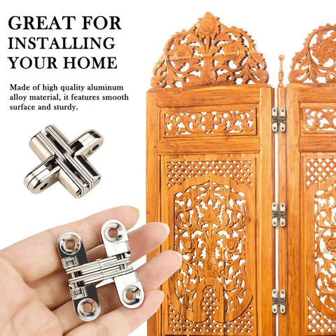Hidden Zinc Alloy 180 Degree Concealed Cross Hinges For Furniture Cabinets Small Size Durable Invisible Door Hinge Kit With Easy Install And Screws Included