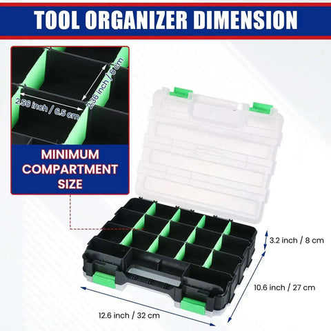 Small Parts Organizer And Hardware Storage Box Set Double Sided 34 Compartment Organizer With 24 Removable Dividers 2 Pack Green