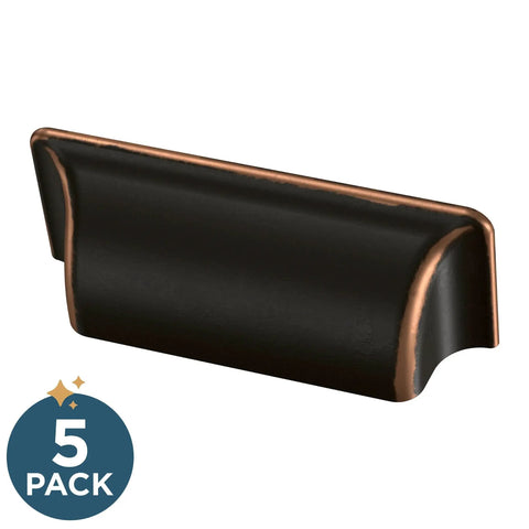 Bronze And Copper Cabinet Handles Pack Of 5 3 Inch Center To Center Bin Pulls for kitchen cabinets and dressers, shown in close-up