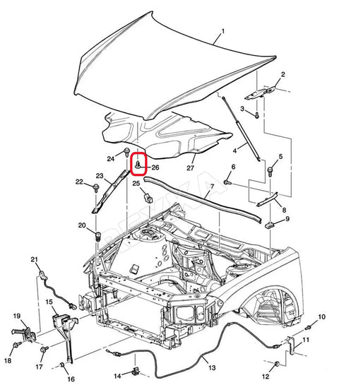 Diagram showing installation of 10 Pack Hood Panel Insulation Seal Retainer Clips For GM Vehicles using OEM grade black nylon materials.