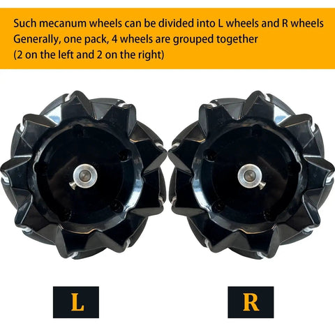 60mm Mecanum Wheels For Robots showing left and right wheel pair with 4WD Omnidirectional Wheel Set for AGV Robot Chassis