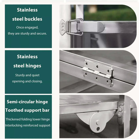 Heavy Duty Food Cart On Wheels For Street Food Markets And Events, Thickened Sheet Metal Construction with stainless steel buckles and hinges