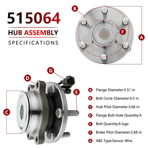 Pair Front Wheel Hub Bearing Assembly For Nissan Frontier Pathfinder Xterra And Suzuki Equator RWD Direct Fit showing specifications