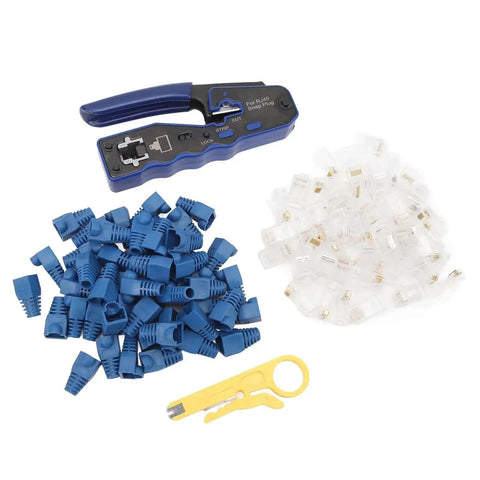 All In One Ethernet Crimp Tool For Cat5 Cat5e Cat6 Cat6A Pass Through Connectors Cutter And Wire Stripper With Hardened Blades