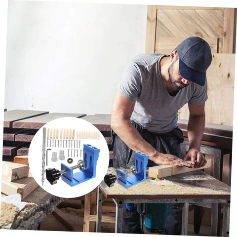 Woodworker using Pocket Hole Jig Angle For Precise Pocket Woodworking Do It Yourself Friendly Cabinet And Furniture Assembly Tool