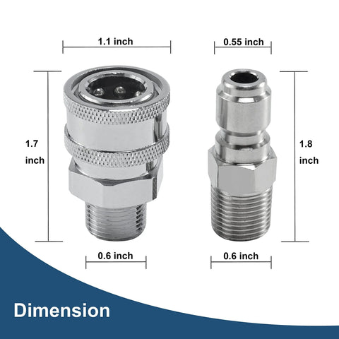 Dimensions of 3/8 Inch Quick Connect Pressure Washer Fittings Kit With Male NPT Threads For Gas And Electric Power Washers