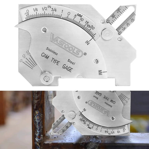 Pro Grade Cam Weld Gauge For Precise Welds Stainless Steel Construction Metric And Inch Readouts 0 To 60 Degree Angles And Excess Weld Metal Capping Up To 2 Inches 50 Mm With Permanently Etched Markings For Quick Readouts By VASTOOLS