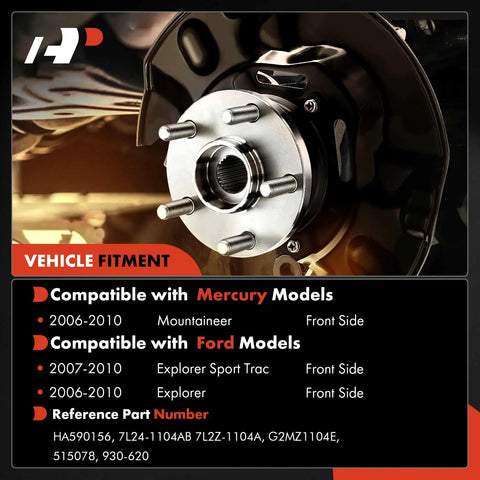 Front Wheel Bearing And Hub Assembly 5-Lug Fit For Ford Explorer 2006-2010, Explorer Sport Trac 2007-2010, Mercury Mountaineer 2006-2010