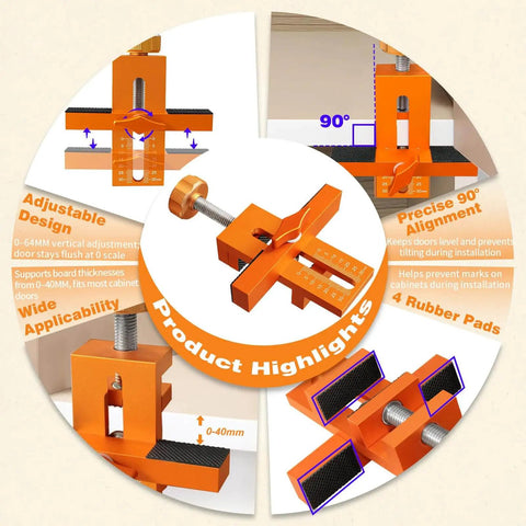 Versatile Cabinet Door Mounting Jig With Quick Edge Pin for Frameless and Face Frame Cabinets Pro Grade Adjustable 0 to 64mm