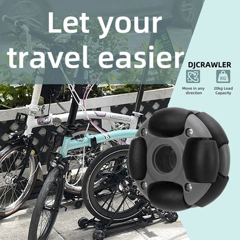 48mm Double Row Omni Wheel For Robots Durable Nylon Construction with folded bike background