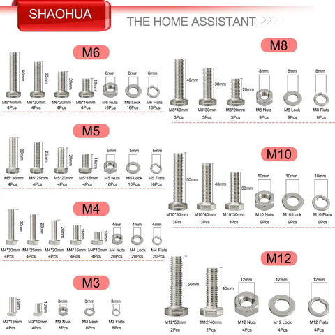 M3 M4 M5 M6 M8 M10 M12 Metric Stainless Steel Bolts And Nuts Kit 304 A2-70 Heavy Duty Flat Hex Head Screws With Nuts Gaskets