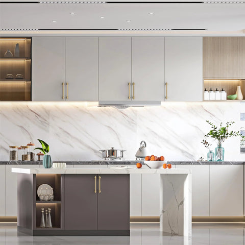 Modern kitchen with 10 Pack 5 Inch Champagne Bronze Cabinet Pulls for Kitchen Cabinets and Cupboards 128mm Handles Hardware