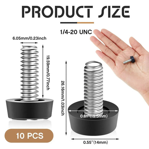 1/4-20 UNC Adjustable Furniture Leveling Feet Kit with Galvanized Steel Screws, size comparison with hand, 10 Pack