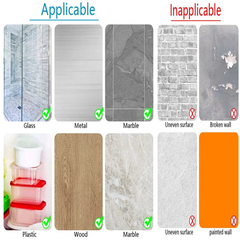 Chart showing applicable and inapplicable surfaces for installing Clear Corner Protectors For Baby Safety, Thickened Edge Guards For Tables And Furniture.