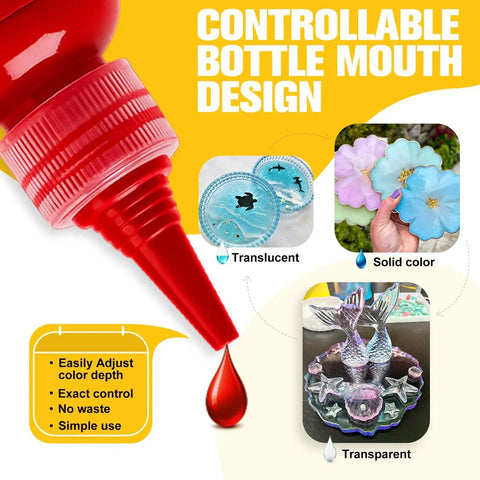 Dropper bottle for Vibrant Six Color Epoxy Resin Pigment Paste Set For Consistent Batch Coloring 10.15 Oz 300 Ml with examples of use