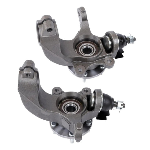 Front Driver And Passenger Side Wheel Hub Bearing Steering Knuckle Assembly Replacement For Transit Connect 2010 2011 2012 2013 With OEM Style Fit 698-467 698-466 2T1Z1215E 2T1Z3K185A 2T1Z3K185B 5T1Z3K185C Beefed-Up For A Smooth, Quiet Ride showing two gray metal assemblies