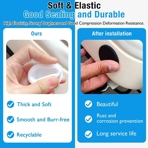 Set Of 6 White Silicone Rubber Plugs For 30 To 31 Mm Round Holes Waterproof Soft Flexible T Type Seal Plugs installation demonstration