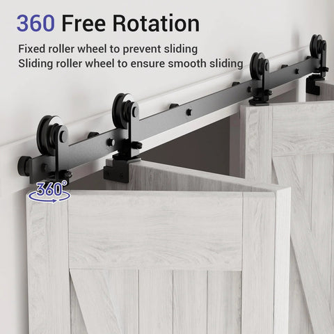 Bi Folding Sliding Barn Door Hardware Kit For Four Doors With Top Mount Track In Black Finish with smooth nylon wheels