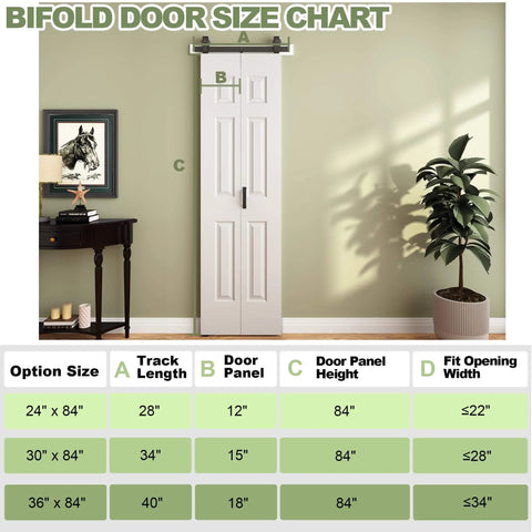 24x84 Bifold Barn Door With Hardware Kit Included Primed And Paint Ready Surface Hollow Core Construction with size chart