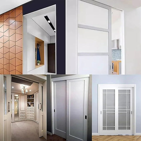 Installed Mini Cabinet Bypass Double Sliding Barn Door Hardware Track Kit For 3/4 To 1 Inch Thin Doors, Ceiling Mount Aluminum DIY Slab Rail Set