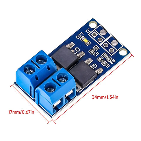 Dual MOSFET Beefed-Up High Power Motor Controller Drive Module 5V To 36V 400W PWM 0 To 20KHz with blue terminal blocks.