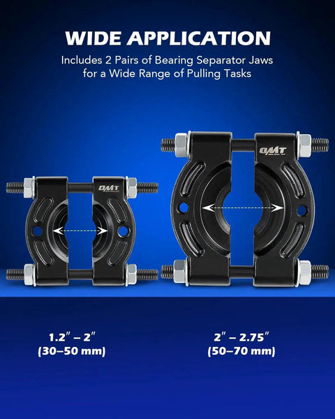 5 Ton Bearing Puller Set with Bearing Separator and Pinion Wheel Removal Kit displaying 1.2 to 2 inch and 2 to 2.75 inch jaws