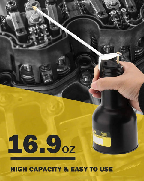 Heavy Duty Metal Pump Oil Can With Dual Spouts For Pistols And Machinery By DOWELL, 16oz 500ml black epoxy coated oil gun