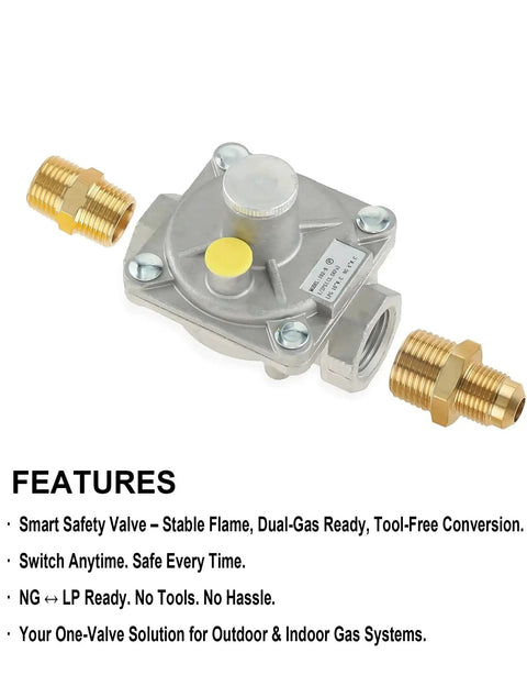 Half Inch Gas Pressure Regulator For Natural Gas And LPG Interchange With Inlet And Outlet One Half Inch NPT Includes Two Brass Adapters