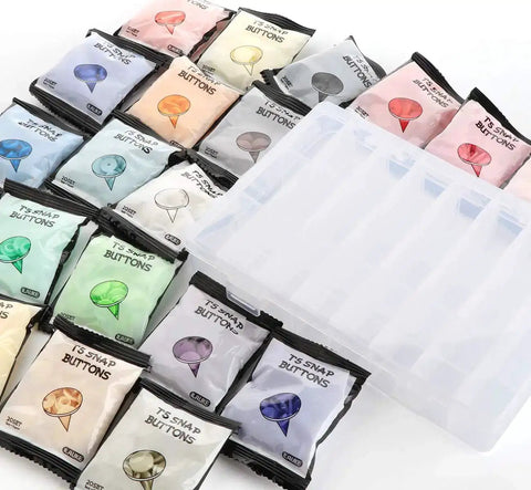 Bulk Snap Button Starter Kit With Pliers, 400 T5 Plastic No Sew Fasteners In 20 Colors, 2 Clear Storage Boxes
