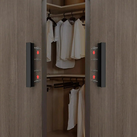 10 Pack Adjustable Black Cabinet Pulls 1 To 4 Inches installed on wooden closet doors