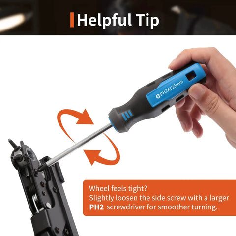 Hand adjusting rotary leather hole punch kit with screwdriver for smooth operation