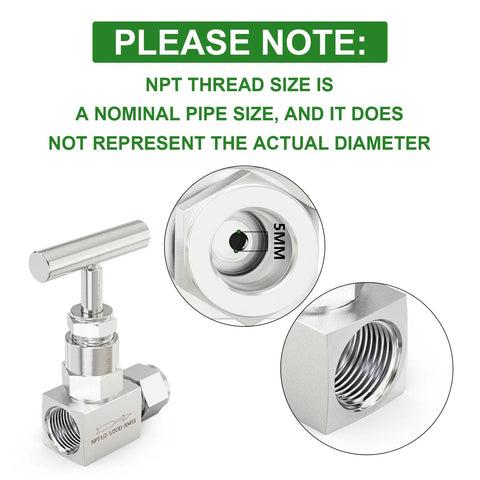 TAISHER stainless steel high-pressure needle valve, 1/2 in NPT female x 1/2 in tube OD, water, gas, oil flow control.