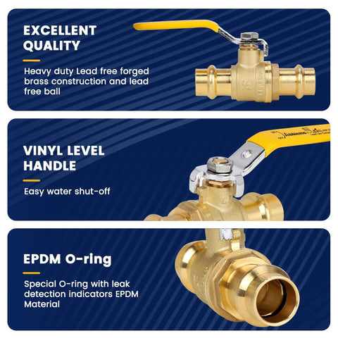 Propress brass ball valve, 3/4 in, 10-pack, with EPDM O-ring and 1/4-turn full-port shutoff for copper tubing