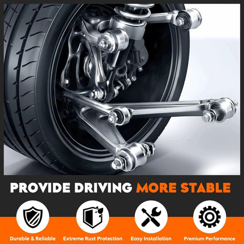 Front lower control arms with ball joints suspension kit, six-piece set in silver metal, Amazon brand