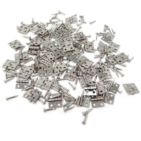 Miniature Dollhouse Hinges Set With 200 Screws For Tiny Cabinets Drawers And Jewelry Boxes Brass Hinges Silver Tone Finish