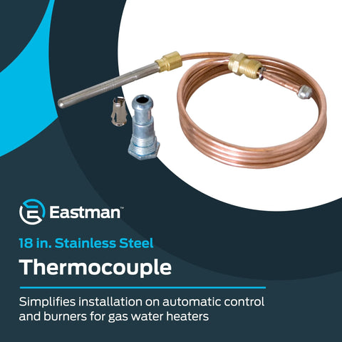 Eastman 18 in stainless steel gas thermocouple with copper tubing coil and brass fittings