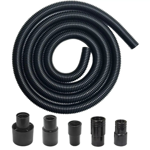 10 Foot Dust Collection Hose Kit With Five Threaded Adapters For Power Tools And Workshop Vacuums, coiled hose and adapters
