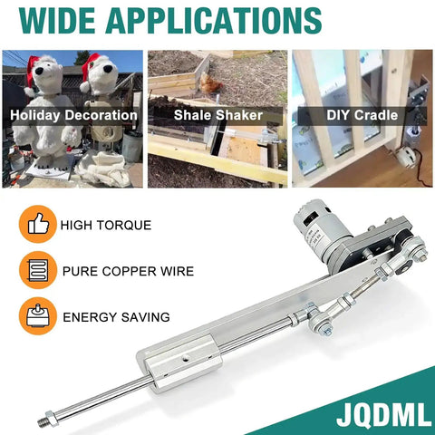 24V Adjustable Reciprocating Linear Actuator With Telescoping Stroke From 1.18 To 6 Inches, showing various applications and features