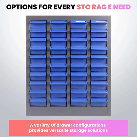 40 Drawer Metal Parts Storage Cabinet With Alloy Steel Frame And Removable ABS Bins for garage, workshop, or office supplies.