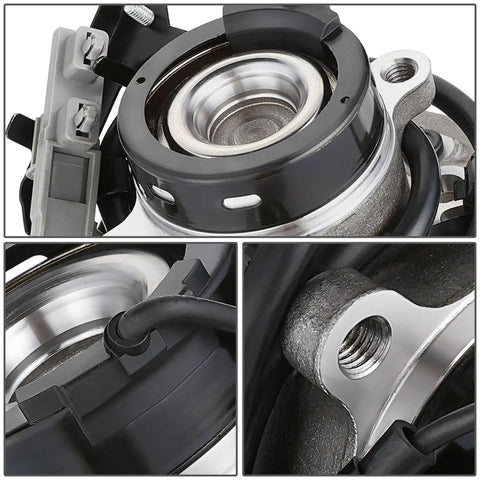 Close-up of front right wheel bearing hub assembly with ABS sensor showing various angles and details. Fits Chevy Colorado 2004 2012 And GMC Canyon 2004 2012 And I Series 2006 2007 2008 Rwd Replacement OEM WHA 0248.