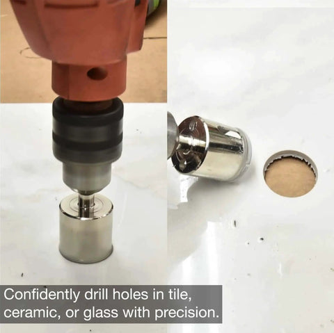 Diamond Hole Saw Set For Glass And Tile By Neiko 00823A Five Piece Diamond Drill Bit Set drilling hole in ceramic tile